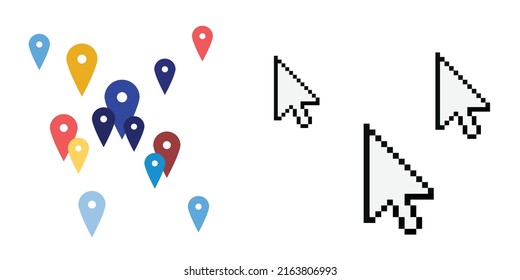 vector illustration of pixel arrows and location for online destination choosing