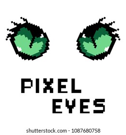 Vector illustration, pixel art. Beautiful eyes isolated cartoon. Eyes snake or cat. 8 bit