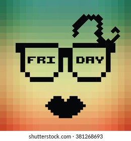 vector illustration / pixel art / girl with glasses