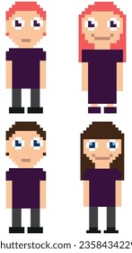 vector illustration pixel art girls and boys