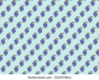 Vector illustration of pixel art, 
grape pattern background.