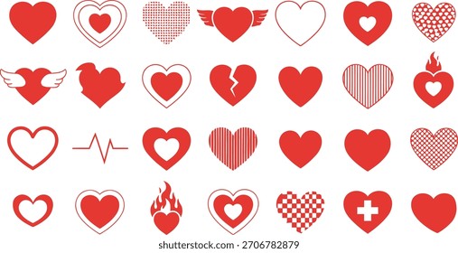 Vector Illustration of Pixel Art Hearts Collection. Red Retro 8-bit Love Icons for Valentine's Day Design.