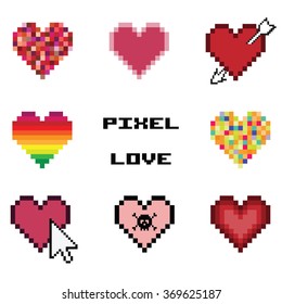 vector illustration / pixel art / hearts collection