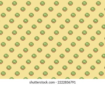 Ilustración vectorial del fondo del patrón de kiwi de arte de píxeles, icono de arte de píxeles, gráficos de videojuegos Retro 80, gráficos de videojuegos de 90, pictograma de 8 bits, ilustración de cuadrícula cuadrada.