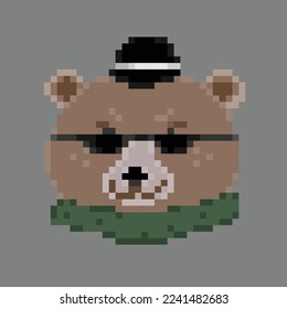vector illustration of a pixel bear with a motorcycle helmet