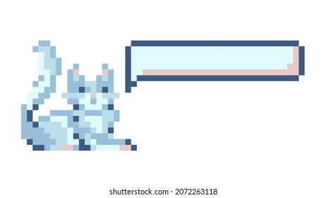 Vector Illustration Of A Pixel Cat And Pixel Dialogue Windowspeech Baloon. Retro Style, Place For Text, Template. Talking Animal, Character