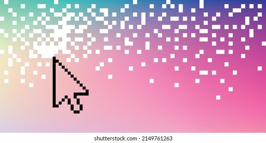 vector illustration of pixel computer arrow and different pixels for digital art tools and technologies