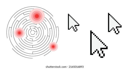 Vector Illustration Of Pixel Computer Arrow And Maze For Tracking User Behavior Choices