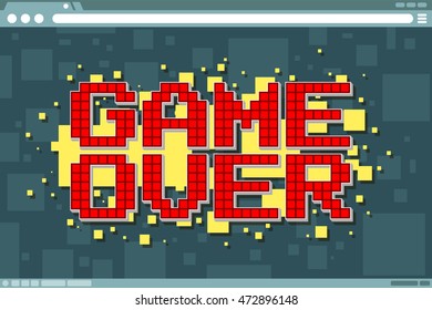 A vector illustration of Pixel computer game over screen on display screen