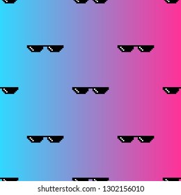 vector illustration pixel glasses seamless pattern on pink and blue background.