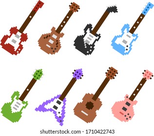 Vector illustration of pixel guitar icon collection.