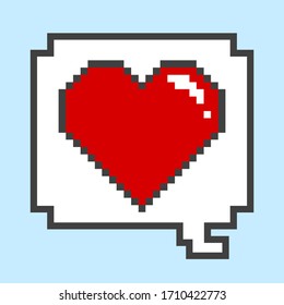 Imagen vectorial del icono del corazón de píxel con burbuja de habla.