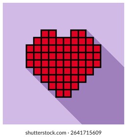 A vector illustration of a pixel heart on a purple background