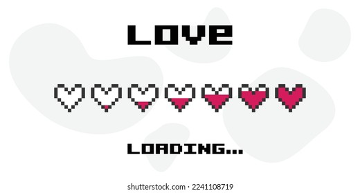 vector illustration of pixel hearts and loading bar for long distance relationship and digital love