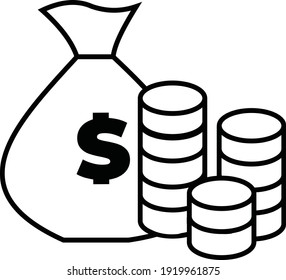 Vector illustration of pixel perfect dollar coin bag icon
