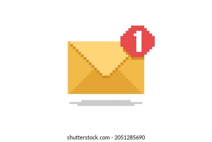 Vector illustration of pixela art email icon with numbers of received  messages. Icon is isolated on trasparent background.