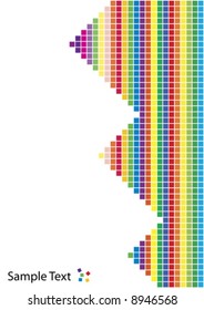 Vector illustration with pixel-graphic design full of colors, made of squares. Sample logo and text in the corner.