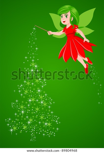 Vector Illustration Pixie Making Christmas Tree Stock Vector (Royalty ...