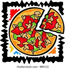 A vector illustration of a pizza.