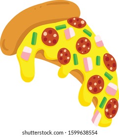 Vector Illustration of Pizza Cartoon With Pepperoni and Toppings
