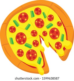 Vector Illustration of Pizza Cartoon With Pepperoni and Toppings