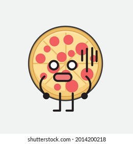 Ilustración vectorial del personaje de Pizza con cara linda y simple dibujo de línea corporal en un fondo aislado