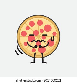 Vector Illustration of Pizza Character with cute face and simple body line drawing on isolated background