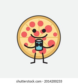 Ilustración vectorial del personaje de Pizza con cara linda y simple dibujo de línea corporal en un fondo aislado