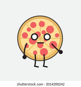 Vector Illustration of Pizza Character with cute face and simple body line drawing on isolated background