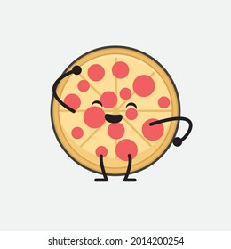 Vector Illustration of Pizza Character with cute face and simple body line drawing on isolated background