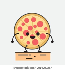 Vector Illustration of Pizza Character with cute face and simple body line drawing on isolated background