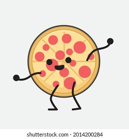 Vector Illustration of Pizza Character with cute face and simple body line drawing on isolated background