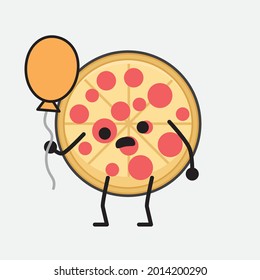 Vector Illustration of Pizza Character with cute face and simple body line drawing on isolated background