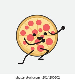 Vector Illustration of Pizza Character with cute face and simple body line drawing on isolated background