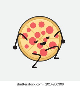 Vector Illustration of Pizza Character with cute face and simple body line drawing on isolated background