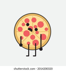 Vector Illustration of Pizza Character with cute face and simple body line drawing on isolated background