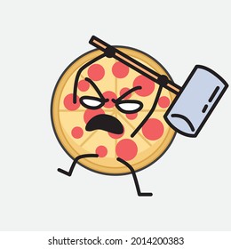Vector Illustration of Pizza Character with cute face and simple body line drawing on isolated background