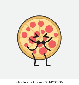 Vector Illustration of Pizza Character with cute face and simple body line drawing on isolated background