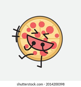 Vector Illustration of Pizza Character with cute face and simple body line drawing on isolated background