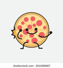 Vector Illustration of Pizza Character with cute face and simple body line drawing on isolated background