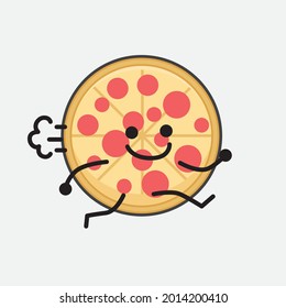 Vector Illustration of Pizza Character with cute face and simple body line drawing on isolated background