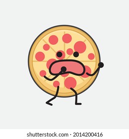 Vector Illustration of Pizza Character with cute face and simple body line drawing on isolated background