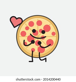 Vector Illustration of Pizza Character with cute face and simple body line drawing on isolated background