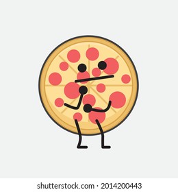 Vector Illustration of Pizza Character with cute face and simple body line drawing on isolated background