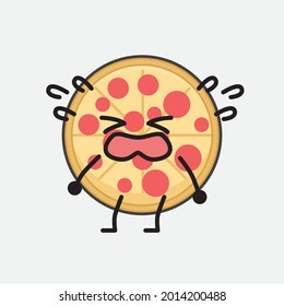 Ilustración vectorial del personaje de Pizza con cara linda y simple dibujo de línea corporal en un fondo aislado