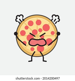 Vektorgrafik des Pizzakapiels mit süßem Gesicht und einfacher Körperlinie auf isoliertem Hintergrund