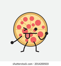 Vektorgrafik des Pizzakapiels mit süßem Gesicht und einfacher Körperlinie auf isoliertem Hintergrund