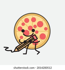 Vektorgrafik des Pizzakapiels mit süßem Gesicht und einfacher Körperlinie auf isoliertem Hintergrund
