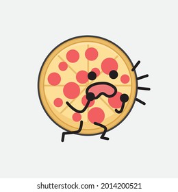 Vector Illustration of Pizza Character with cute face and simple body line drawing on isolated background