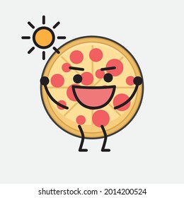 Vector Illustration of Pizza Character with cute face and simple body line drawing on isolated background